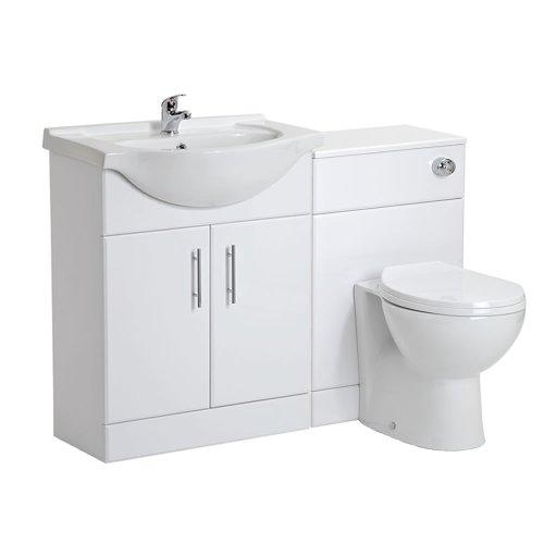 650mm White Gloss Bathroom Vanity Furniture One Tap Hole Basin Sink and Back to Wall Toilet Set