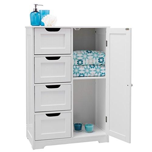 82x55x30cm White wooden bathroom cabinet by with four drawers & cupboard; suitable for bedroom, hallway, bathroom anyroom