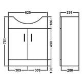 650mm White Gloss Bathroom Vanity Furniture One Tap Hole Basin Sink and Back to Wall Toilet Set