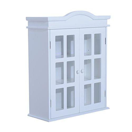 HOMCOM 2 Shelves Wall Mount Storage Cabinet Antique Style Closet Organizer Cupboard Bathroom Furniture w/ Double Acrylic Doors