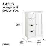 VonHaus 4 Drawer Storage Unit - White Colonial Style for the Bedroom or Bathroom